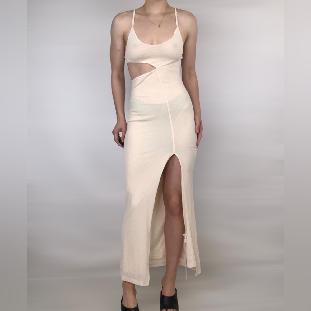 NWT Commense‎ Asymmetrical Slit Cutout Maxi Dress Cream Size XS